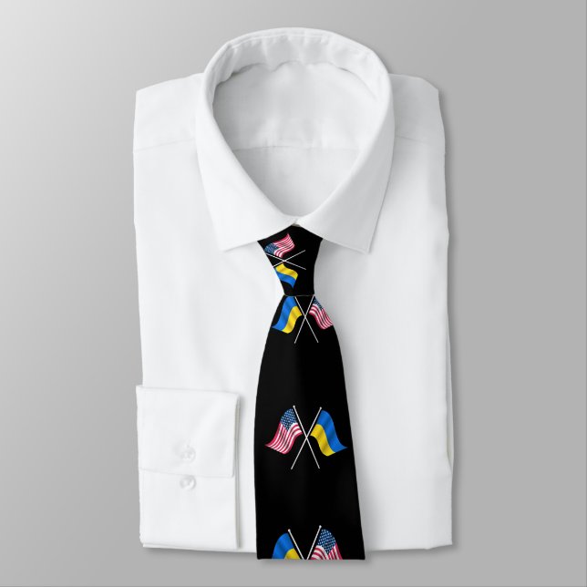 We Stand With Ukraine - USA Flag - Ukrainian Flag  Tie (Tied)