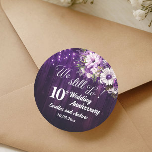 We Still Do 10th Wedding Anniversary String Lights Classic Round Sticker