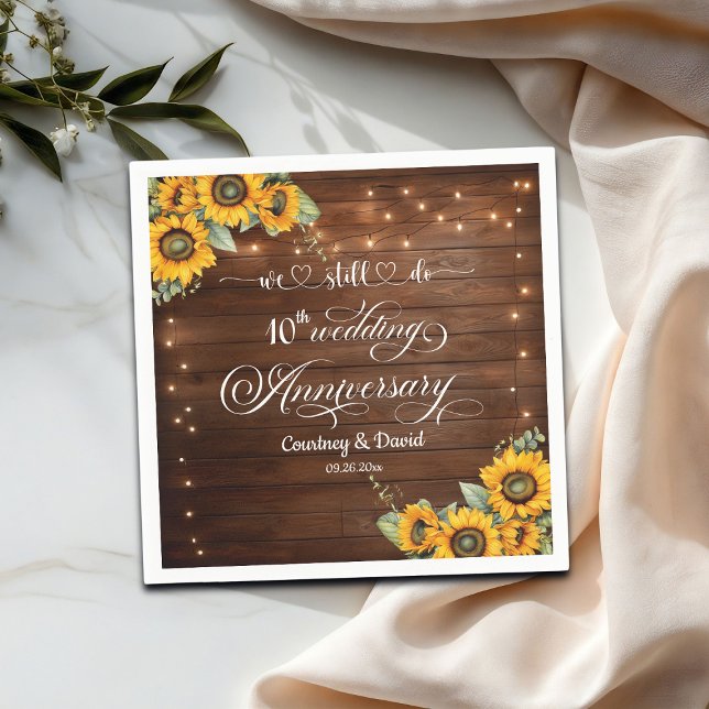 We Still Do 10th Wedding Anniversary String Lights Napkin (Creator Uploaded)