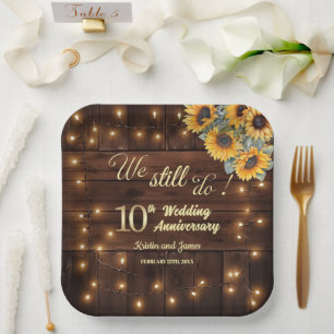 We Still Do 10th Wedding Anniversary String Lights Paper Plate