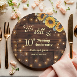 We Still Do 10th Wedding Anniversary String Lights Paper Plate