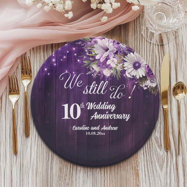 We Still Do 10th Wedding Anniversary String Lights Paper Plate (Creator Uploaded)