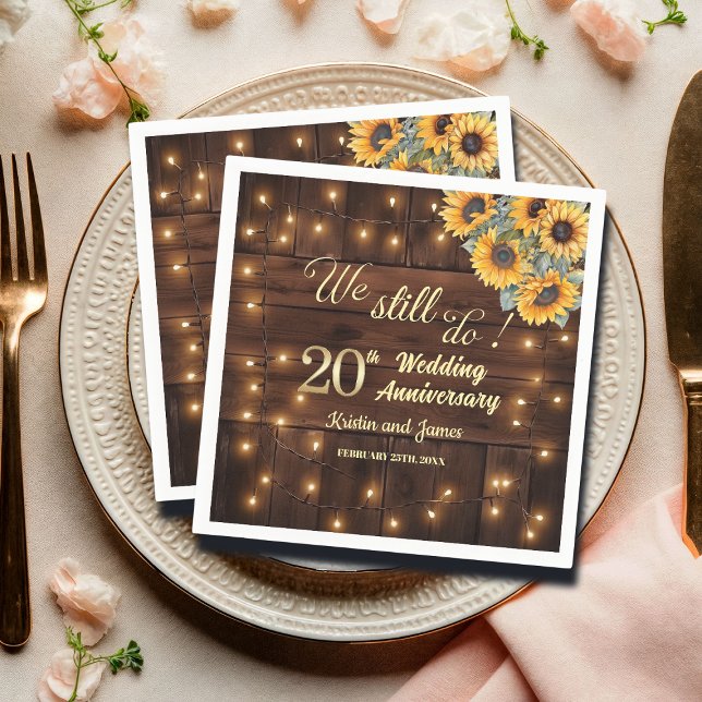 We Still Do 20th Wedding Anniversary String Lights Napkin (Creator Uploaded)