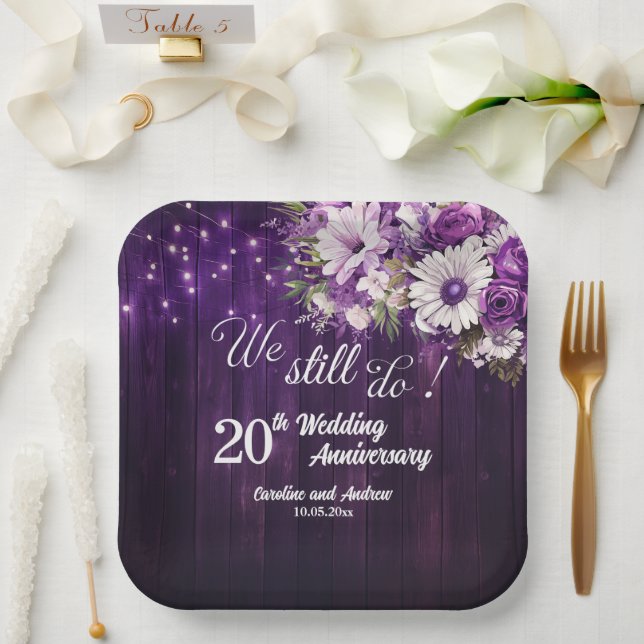 We Still Do 20th Wedding Anniversary String Lights Paper Plate (Wedding)