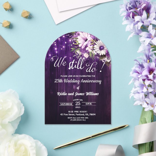 We Still Do 25th Wedding Anniversary String Lights Acrylic Invitations (Insitu (Wedding))