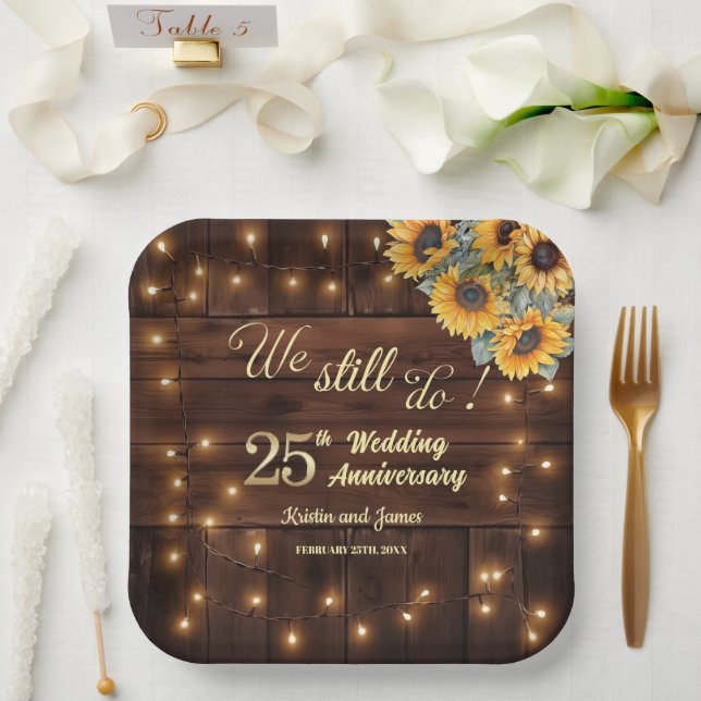 We Still Do 25th Wedding Anniversary String Lights Paper Plate (Wedding)