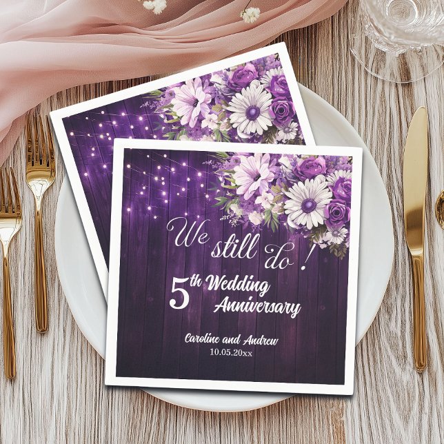 We Still Do 5th Wedding Anniversary String Lights Napkin (Creator Uploaded)