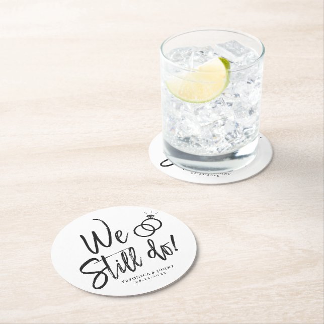 We Still Do | Anniversary Party Script Lettering Round Paper Coaster (Insitu)
