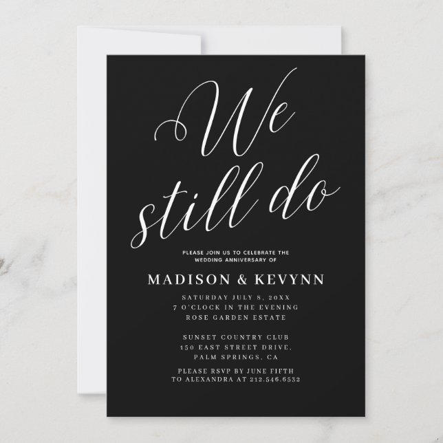 We Still Do Black and White Typography Vow Renewal Invitation (Front)