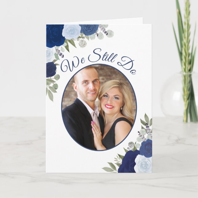 We Still Do Blue Roses Wedding Anniversary Invitation (Front)