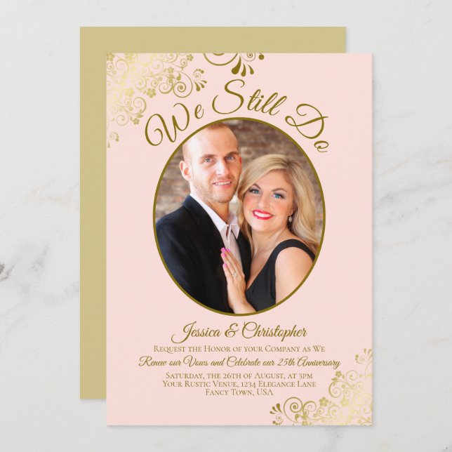 We Still Do Blush Pink & Gold Wedding Vow Renewal Invitation (Front/Back)