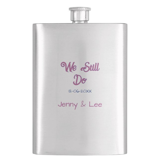 We still do brown pink name date year boho retro s hip flask (Front)