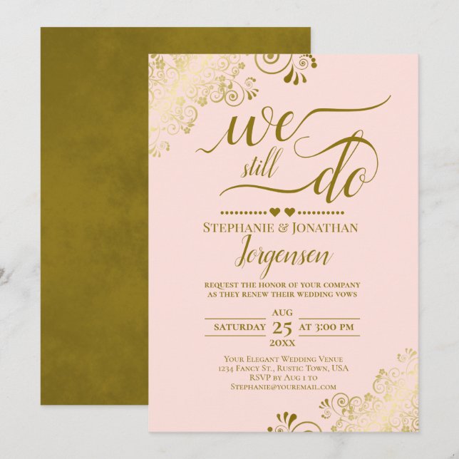 We Still Do Elegant Blush Pink & Gold Vow Renewal Invitation (Front/Back)