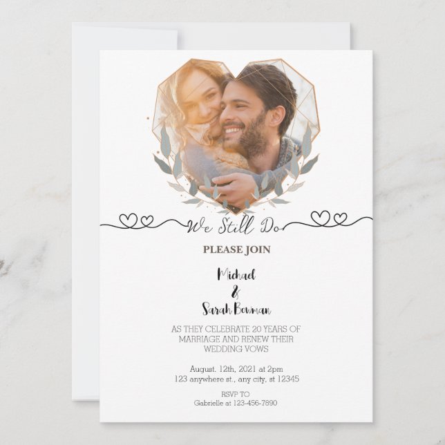 We still Do Elegant Photo Wedding Vow Renewal  Invitation (Front)
