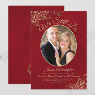 We Still Do Gold Lace on Red Wedding Vow Renewal Invitation