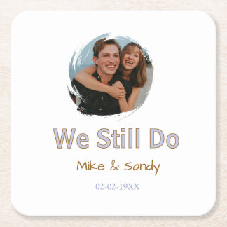 we still do name couple purple pastel brown date m square paper coaster