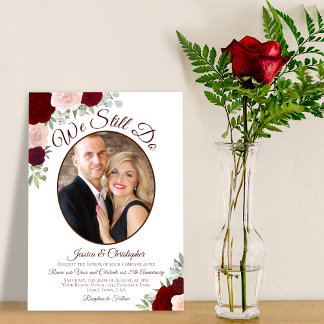 We Still Do Red & Pink Roses & Photo Vow Renewal Invitation