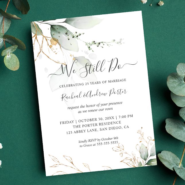 We Still Do Vow Renewal Anniversary Green Gold Invitation ("We Still Do" Wedding Anniversary Suite)