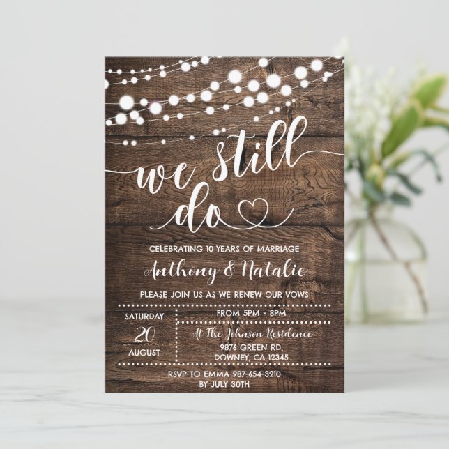 We Still Do Vow Renewal Rustic Invitation (Standing Front)