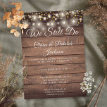 We Still Do Vow Renewal Rustic Wood String Lights Invitation<br><div class="desc">Personalize with your special vow renewal information in chic lettering on a rustic wood background with prety string lights and gold hearts confetti. Designed by Thisisnotme©</div>