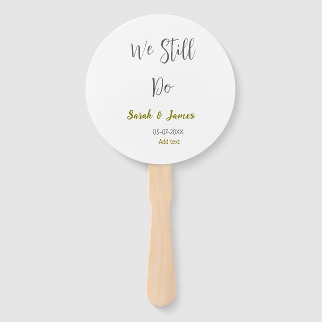 We still do wedding anniversary simple grey gold hand fan (Front)