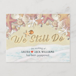 We Still Do Wedding Postponement Summer Beach Sand Announcement Postcard