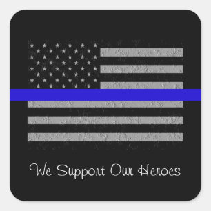 WE SUPPORT OUR HEROES THIN BLUE LINE FLAG STICKER