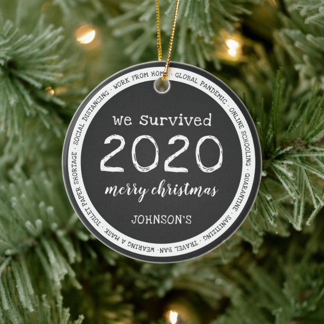 We Survived 2020 Name Grey Ceramic Ornament (Tree)
