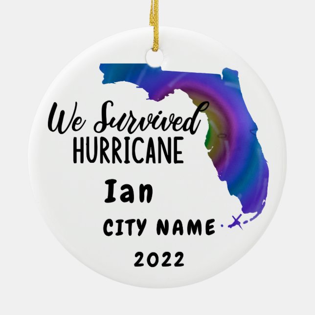 We Survived! Hurrican Ian Custom Florida City Name Ceramic Ornament (Back)