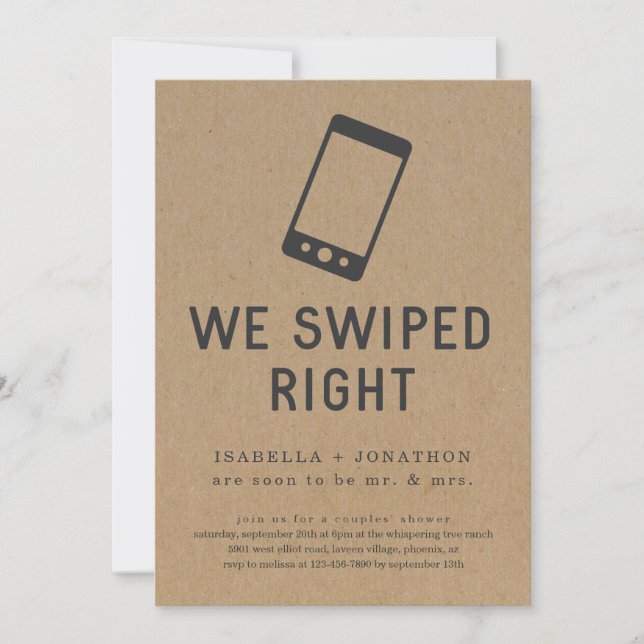 We Swiped Right Funny Wedding Shower Engagement Invitation (Front)