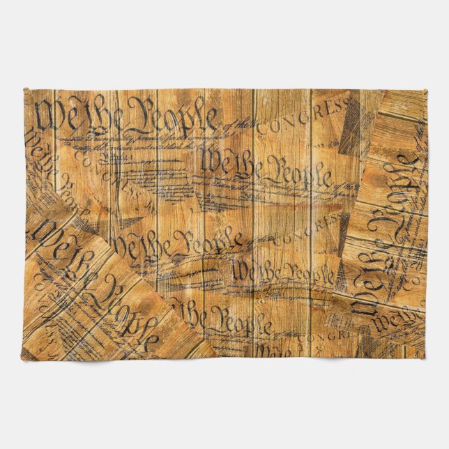We The People American Constitution Rustic Wood Kitchen Towel (Horizontal)