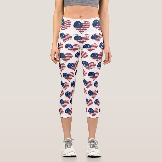 We The People American Flag Heart Capri Leggings (Front)
