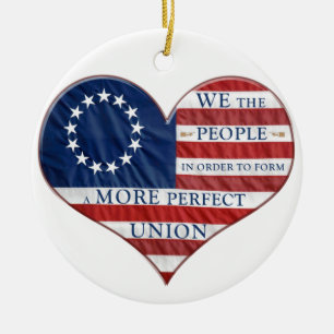 We The People American Flag Heart Ceramic Ornament