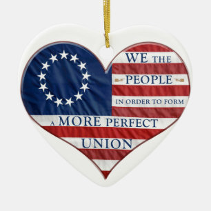 We The People American Flag Heart Ceramic Ornament