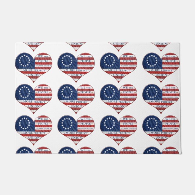 We The People American Flag Heart Doormat (Front)