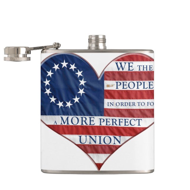 We The People American Flag Heart Hip Flask (Opened)