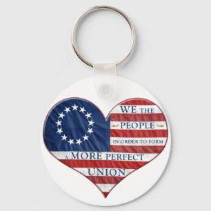 We The People American Flag Heart Keychain