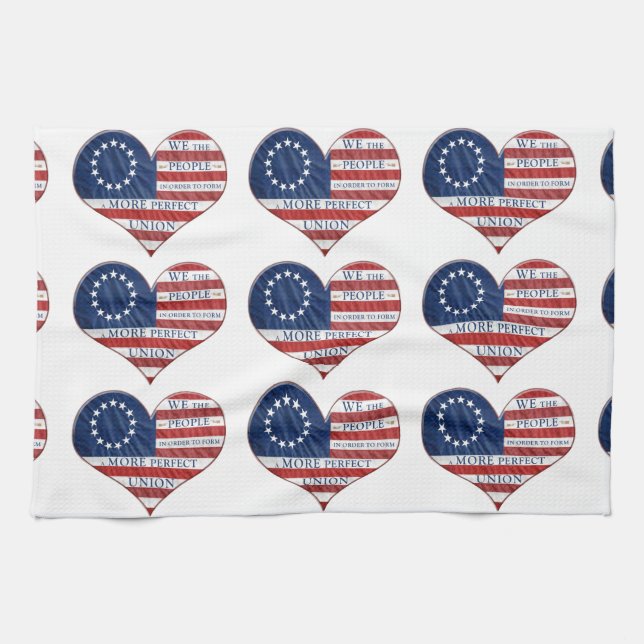 We The People American Flag Heart Kitchen Towel (Horizontal)