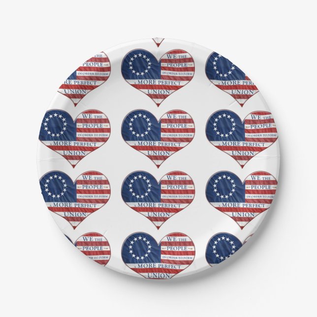 We The People American Flag Heart Paper Plate (Front)