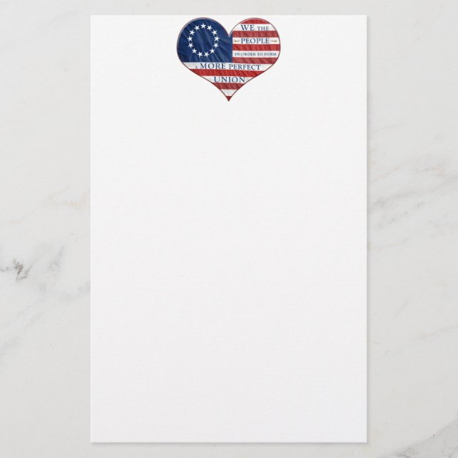 We The People American Flag Heart Stationery (Front)