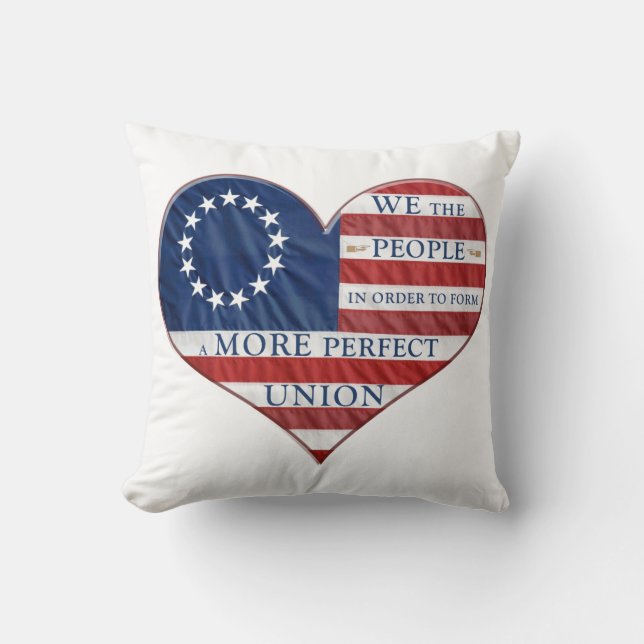 We The People American Flag Heart Throw Pillow (Front)