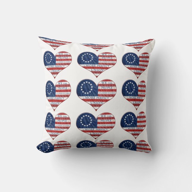 We The People American Flag Heart Throw Pillow (Front)
