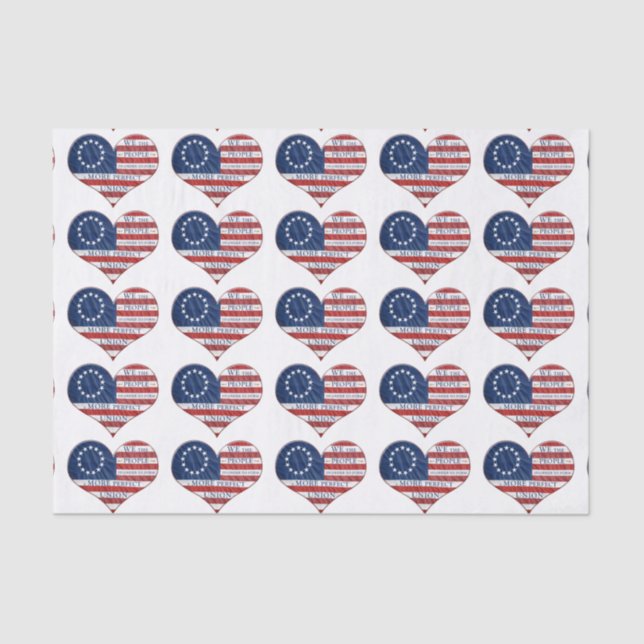 We The People American Flag Heart Tissue Paper (Front)
