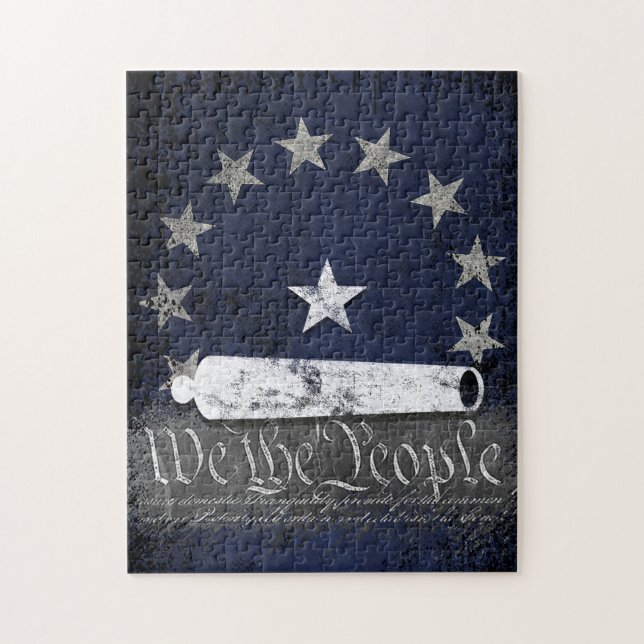 We The People American Flag Star and Cannon Jigsaw Puzzle (Vertical)