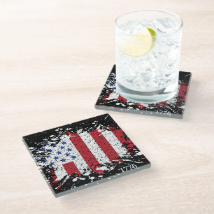 We the People American Peace Flag 1776 Splat Glass Coaster