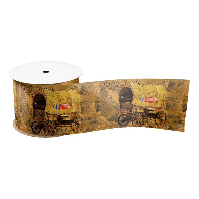 We The People Constitution Covered Wagon USA Satin Ribbon (Spool)