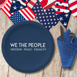 WE THE PEOPLE Freedom Peace Equality   Blue Paper Plate