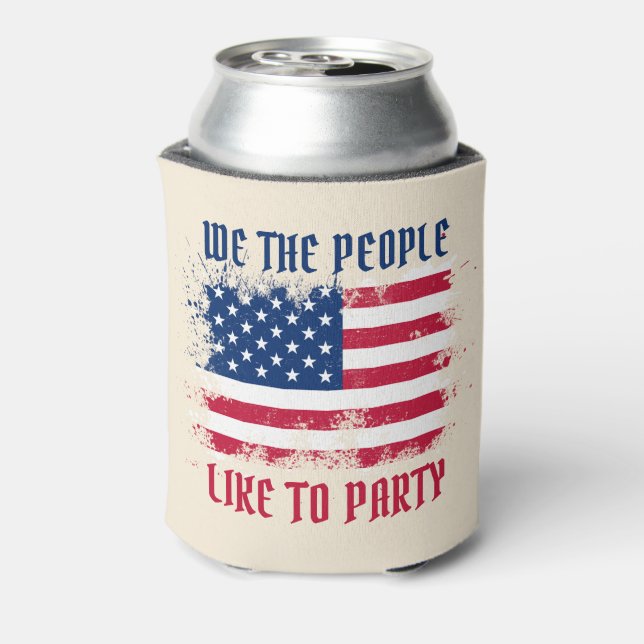We the people Funny Distressed USA Flag July 4th Can Cooler (Can Back)
