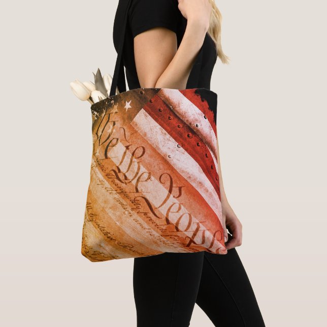 WE THE PEOPLE Industrial American Flag Tote Bag (Close Up)