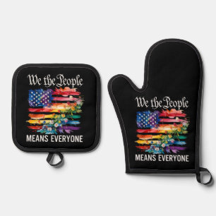 We The People Means Everyone Rainbow LGBT Gay Lesb Oven Mitt & Pot Holder Set